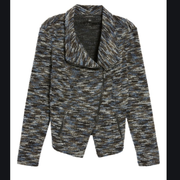 HALOGEN Knit Moto Jacket Black White PNT HA328806M - Picture 2 of 6